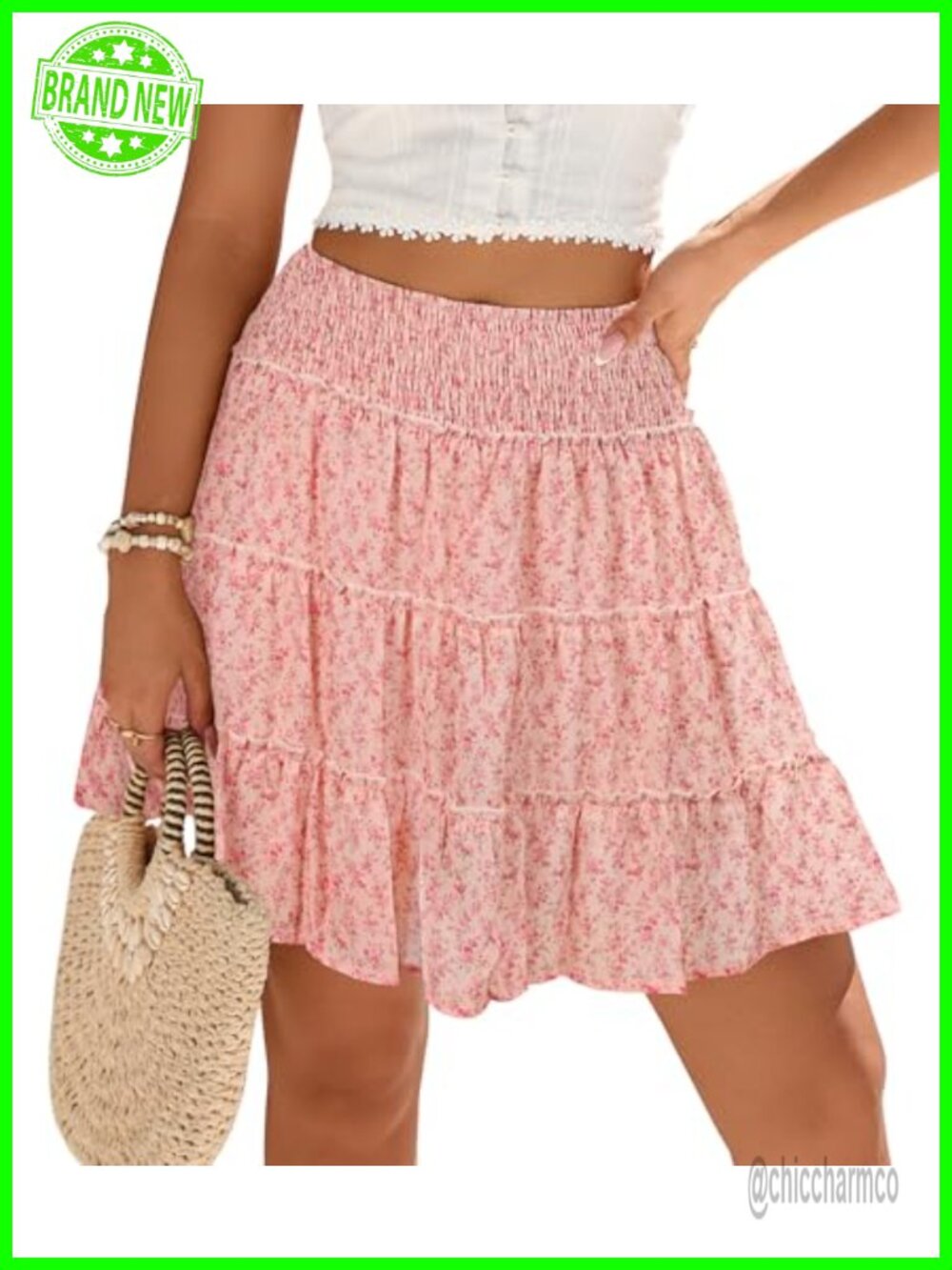 Women's Floral Mini Skort High Waist Ruffle Flowy Polyester Summer